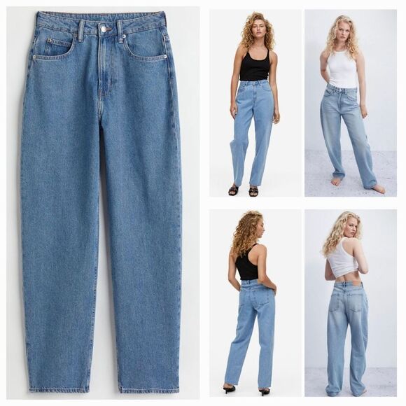 💜H&M Blue 90's Baggy Ultra High Waist Jeans Size 12/31 - Picture 1 of 12